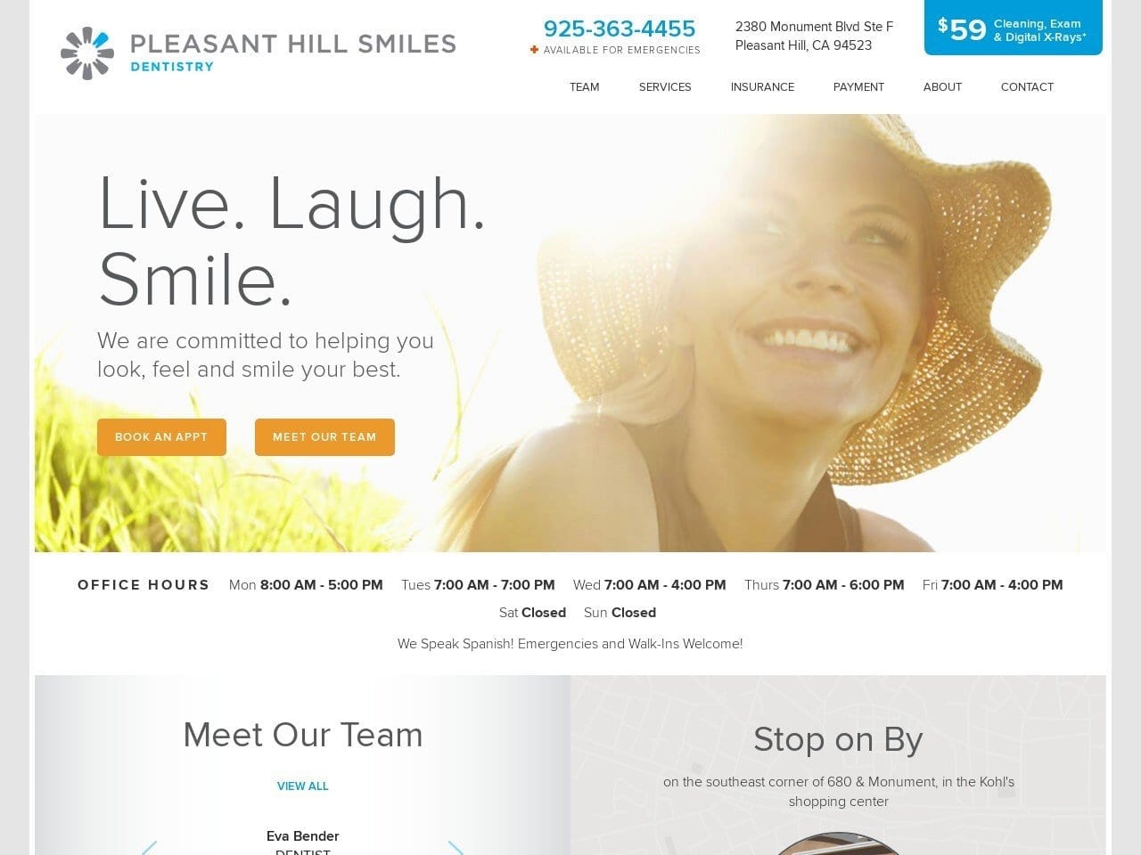 Pleasant Hill Smiles Dentist Website Screenshot from pleasanthilldentist.com