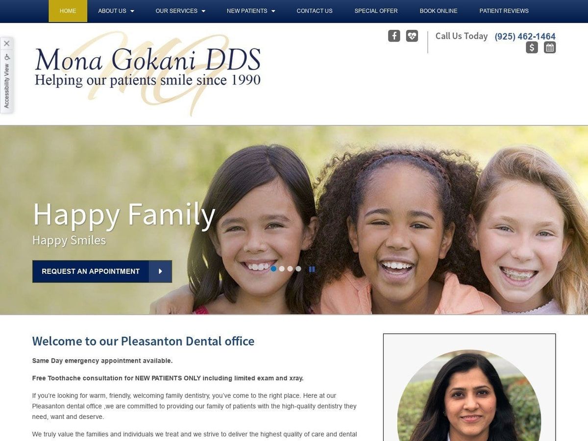 Ray Tadros DDS Pleasanton Dental Care Website Screenshot from pleasantondentaloffice.com