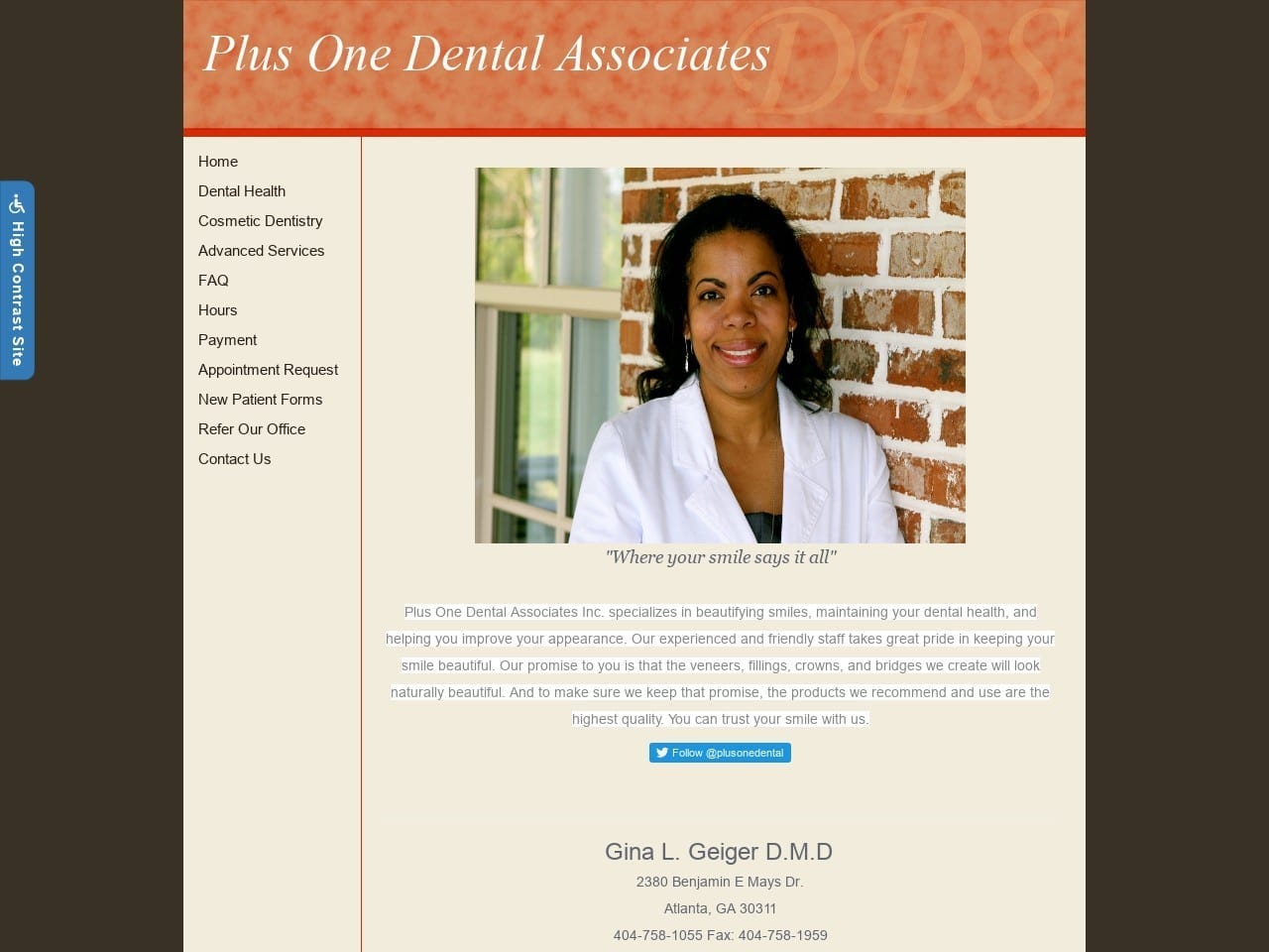 Plus One Dental Associates Website Screenshot from plusonedental.com