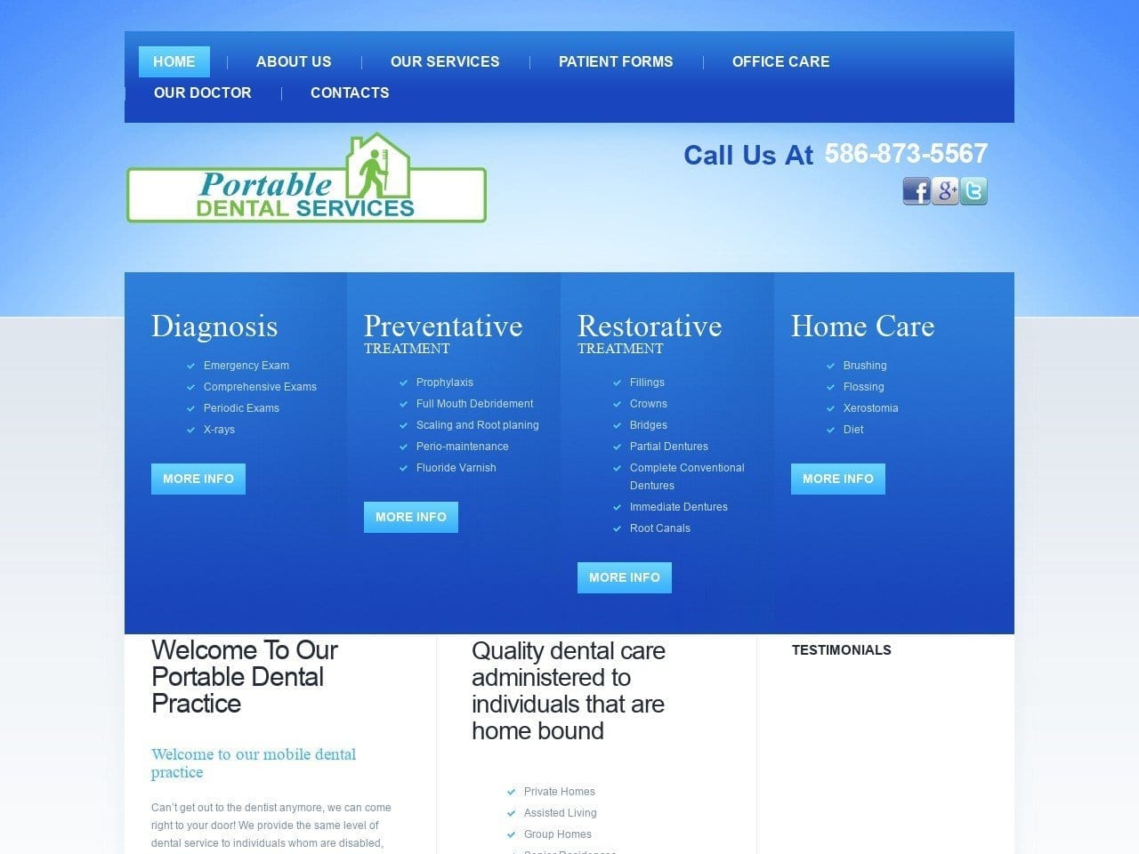 Portable Dental Services Website Screenshot from portabledentalservices.com