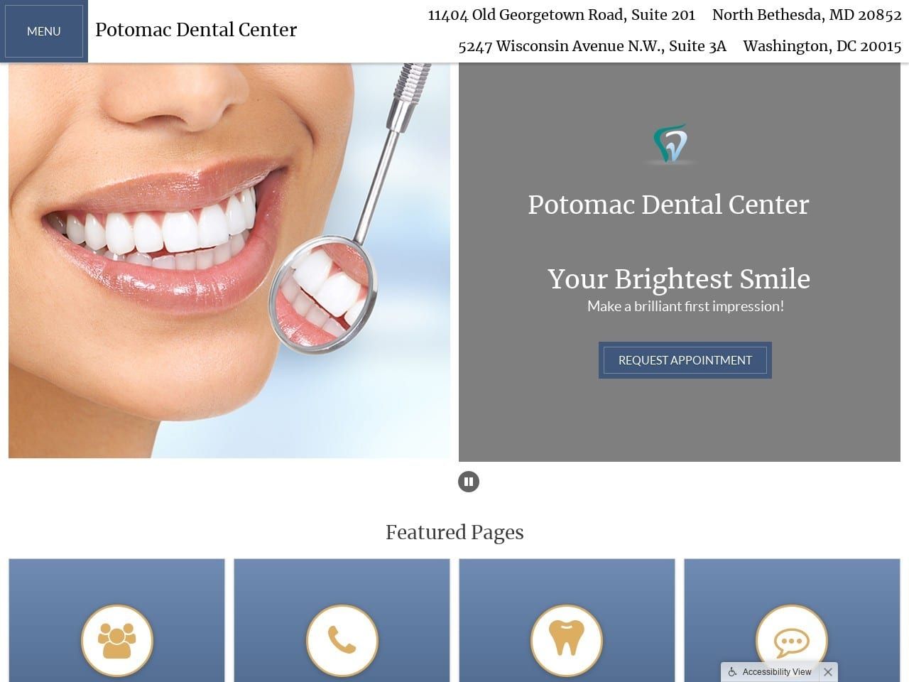 Potomac Dental Center Website Screenshot from potomacdentalcenter.com