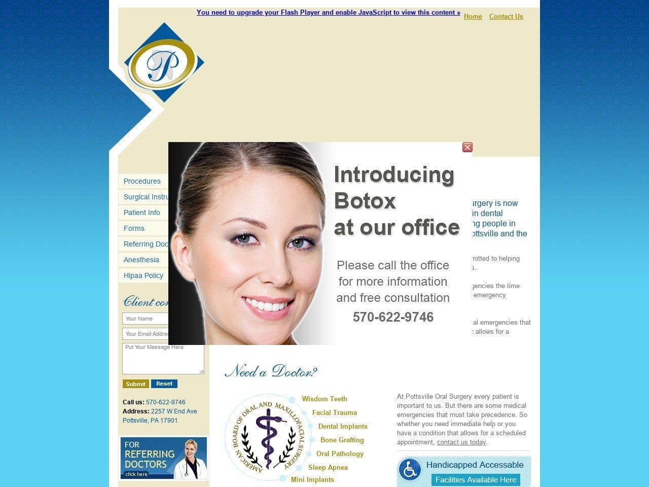 Pottsville Oral Surgery Website Screenshot from pottsvilleoralsurgery.com