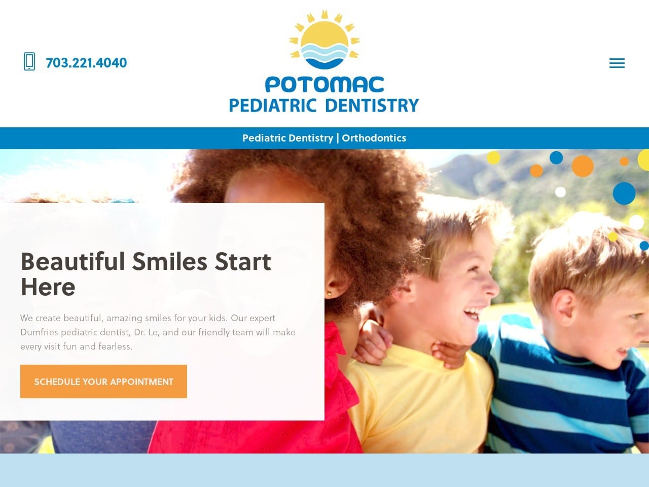 Potomac Pediatric Dentist Website Screenshot from ppdsmile.com