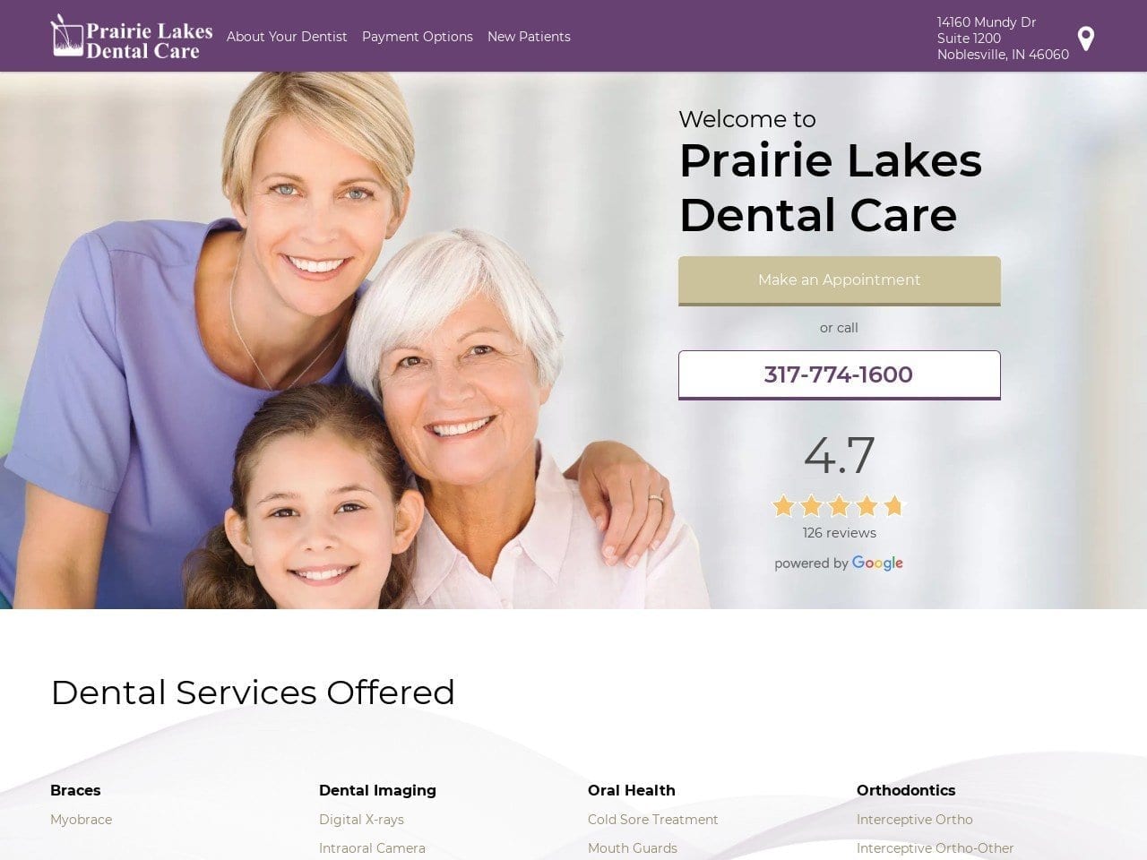 Prairie Lakes Dental Care Darroca William DDS Website Screenshot from prairielakesdentalcare.com