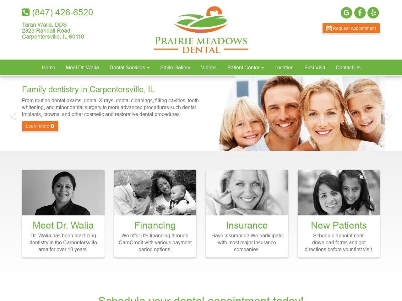 Prairie Meadows Dental Website Screenshot from prairiemeadowdental.com
