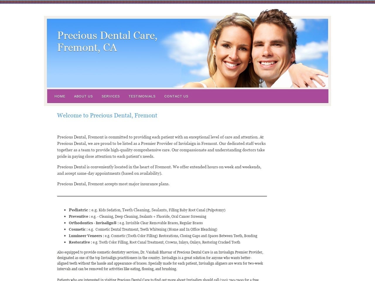 Precious Dental Website Screenshot from preciousdental-fremont.com