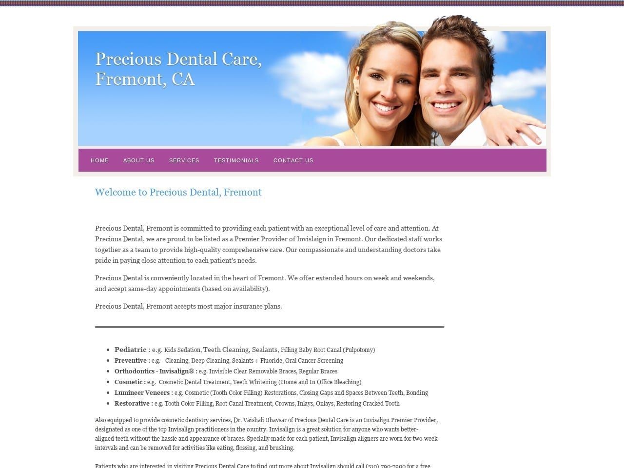 Precious Dental Website Screenshot from preciousdental-fremont.com