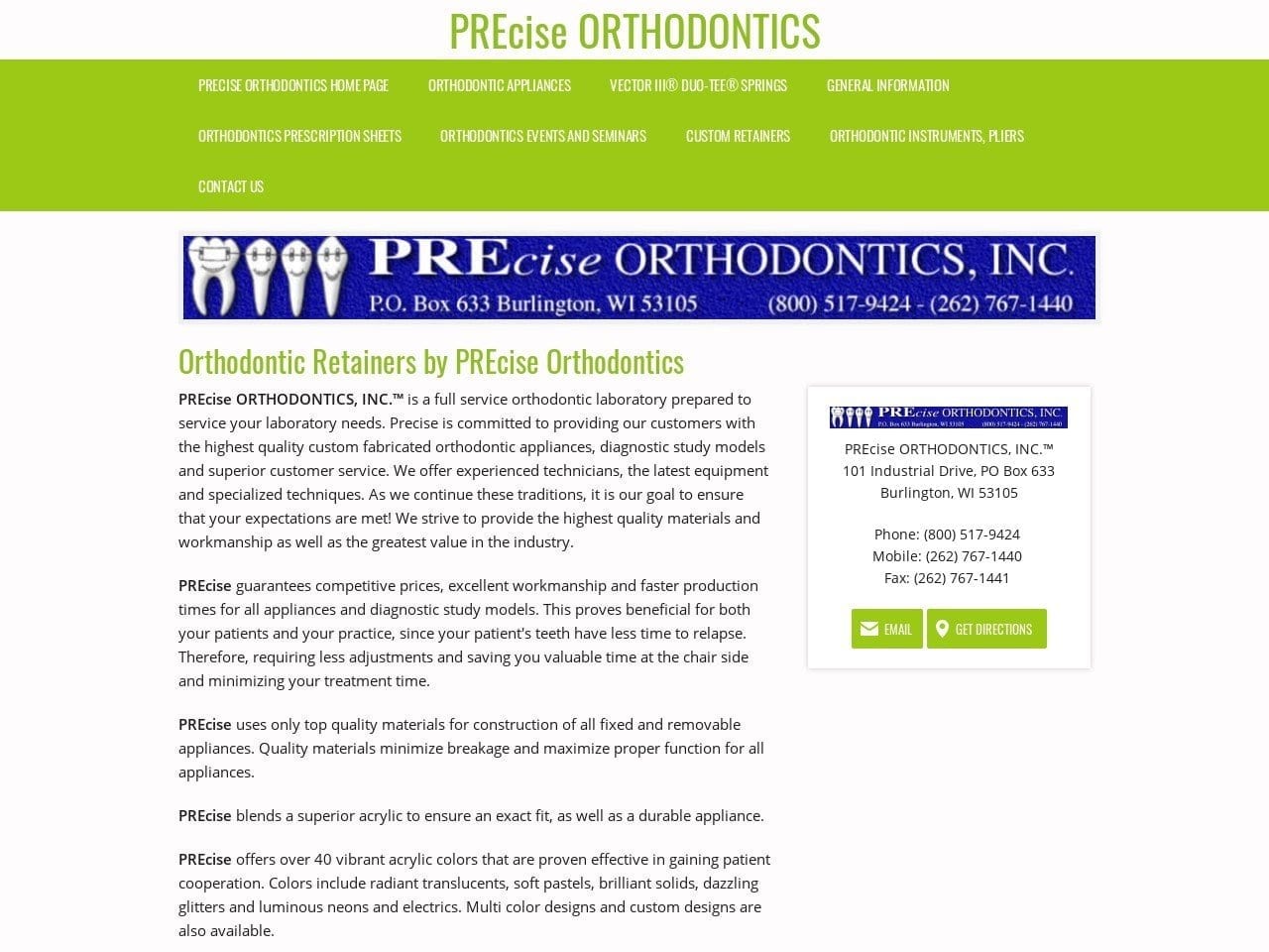 Precise Orthodontics Inc Website Screenshot from preciseorthodontics.com