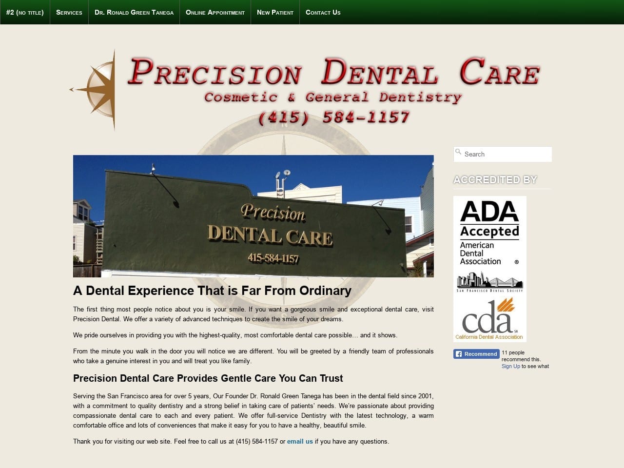 Precision Dental Care Website Screenshot from precisiondentalsf.com