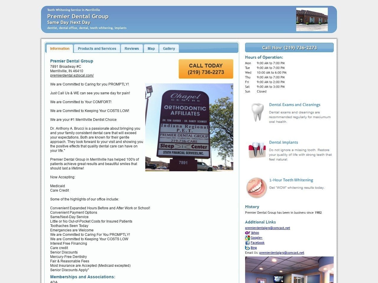 Premier Dental Group Website Screenshot from premierdental.ezlocal.com