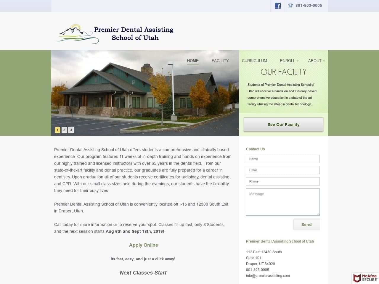 Premier Dental Assisting School of Utah Website Screenshot from premierdentalassistingschoolofutah.com
