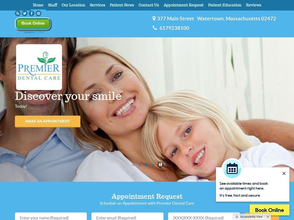 Premier Dental Care Website Screenshot from premierdmd.com