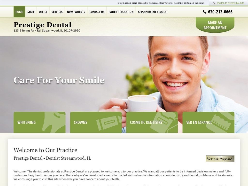 Pristine Dental Website Screenshot from prestigedentalsmiles.org