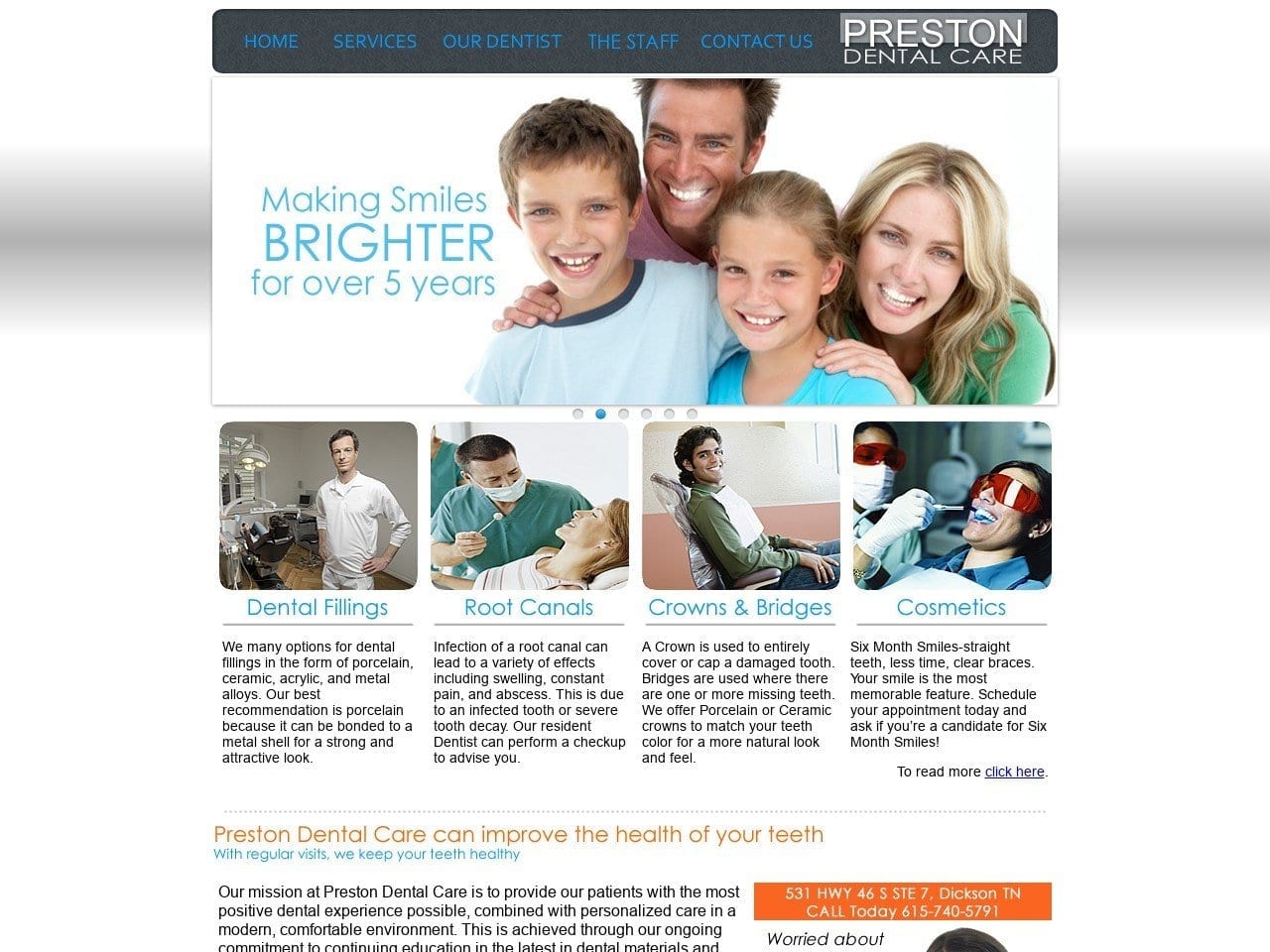 Preston Dental Care Website Screenshot from prestondentalcare.com