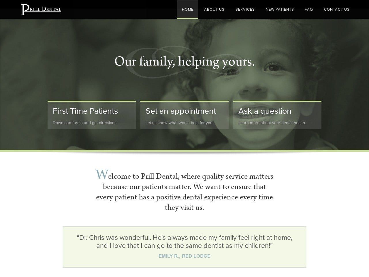 Prill Dental Website Screenshot from prilldental.com