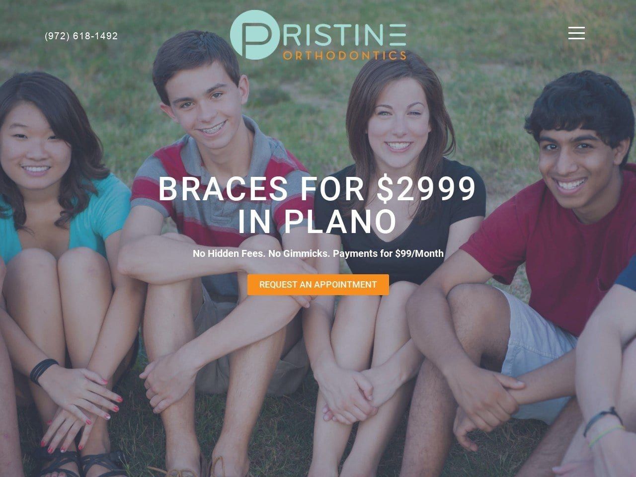 Pristine Orthodontics Website Screenshot from pristineorthodontics.com