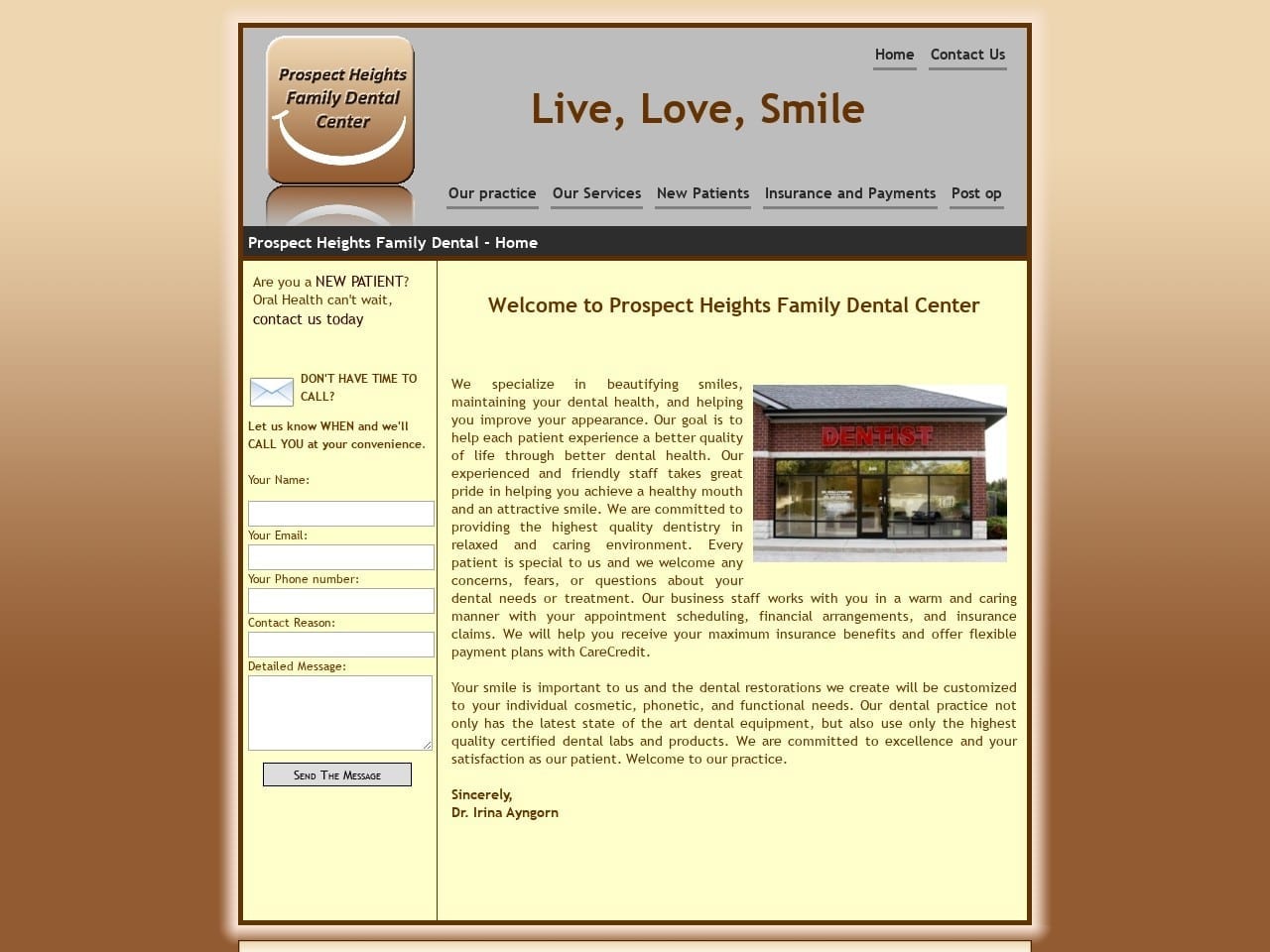 Irina Ayngorn DDS Website Screenshot from prospectheightsdental.com