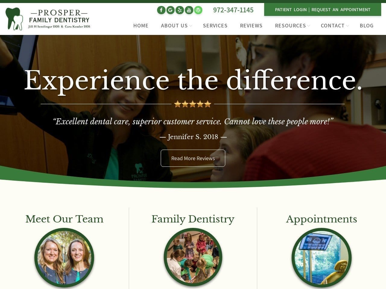 Prosper Family Dentist Website Screenshot from prosperfamilydentistry.com