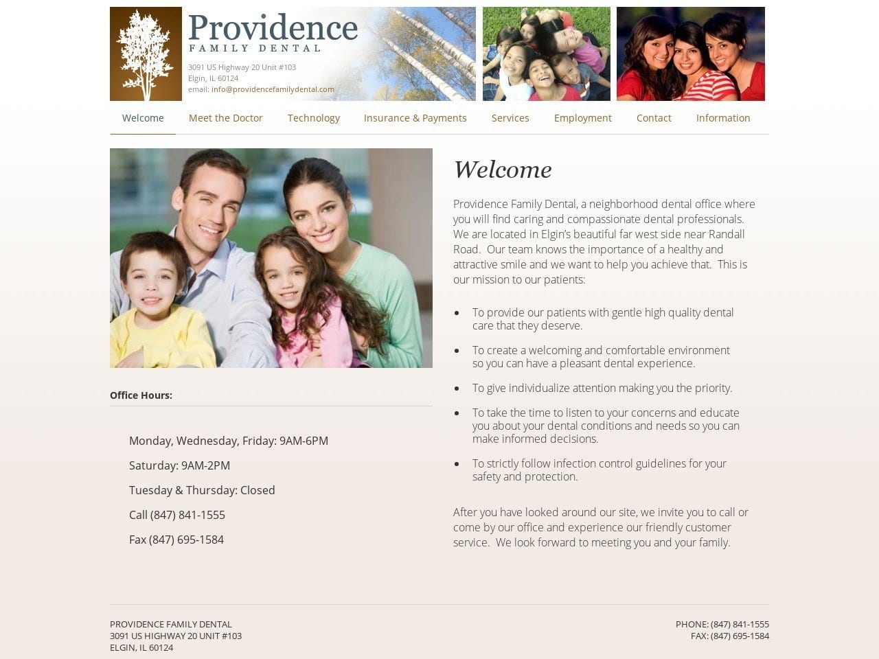 Providence Family Dental Website Screenshot from providencefamilydental.com