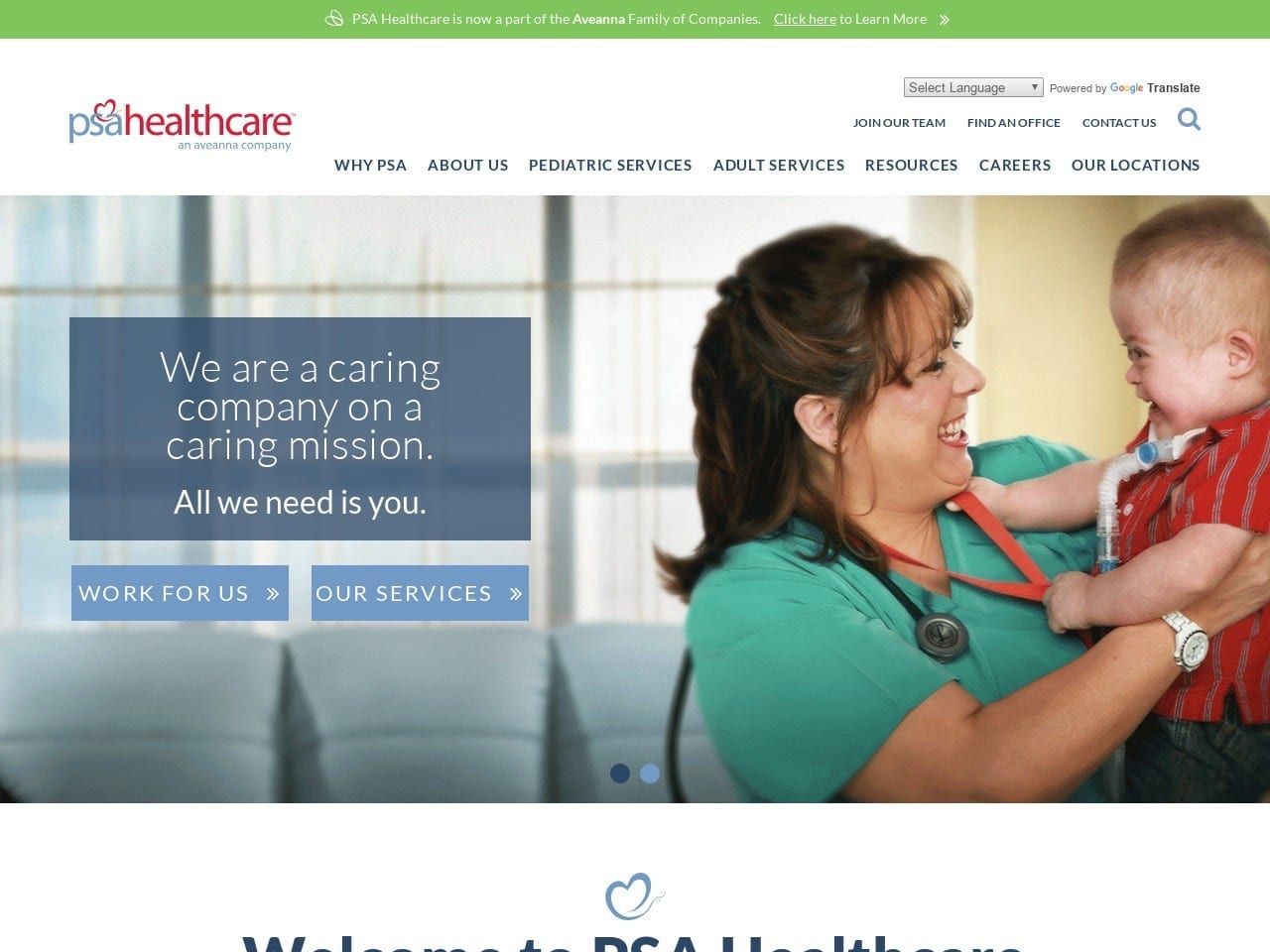 PSA Healthcare Website Screenshot from psahealthcare.com