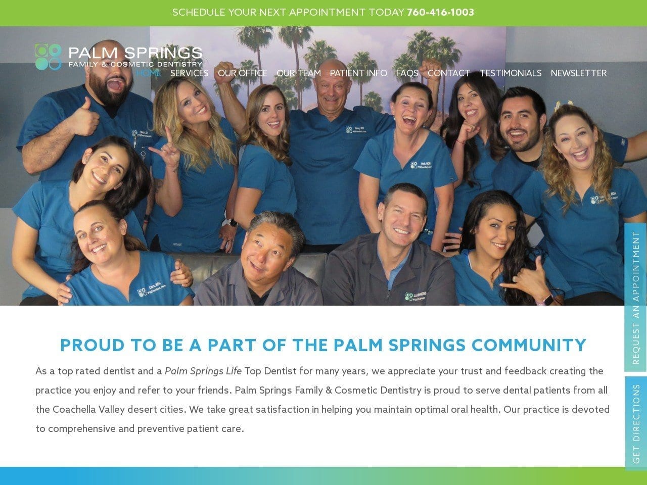 Palm Springs Family and Cosmetic Dentistry Website Screenshot from psdentist.com