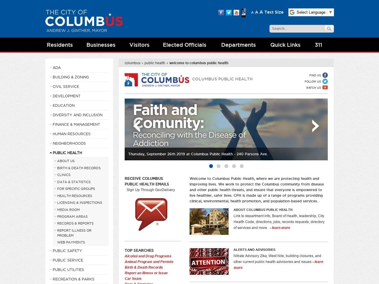 Columbus City Dental Clinic Website Screenshot from publichealth.columbus.gov