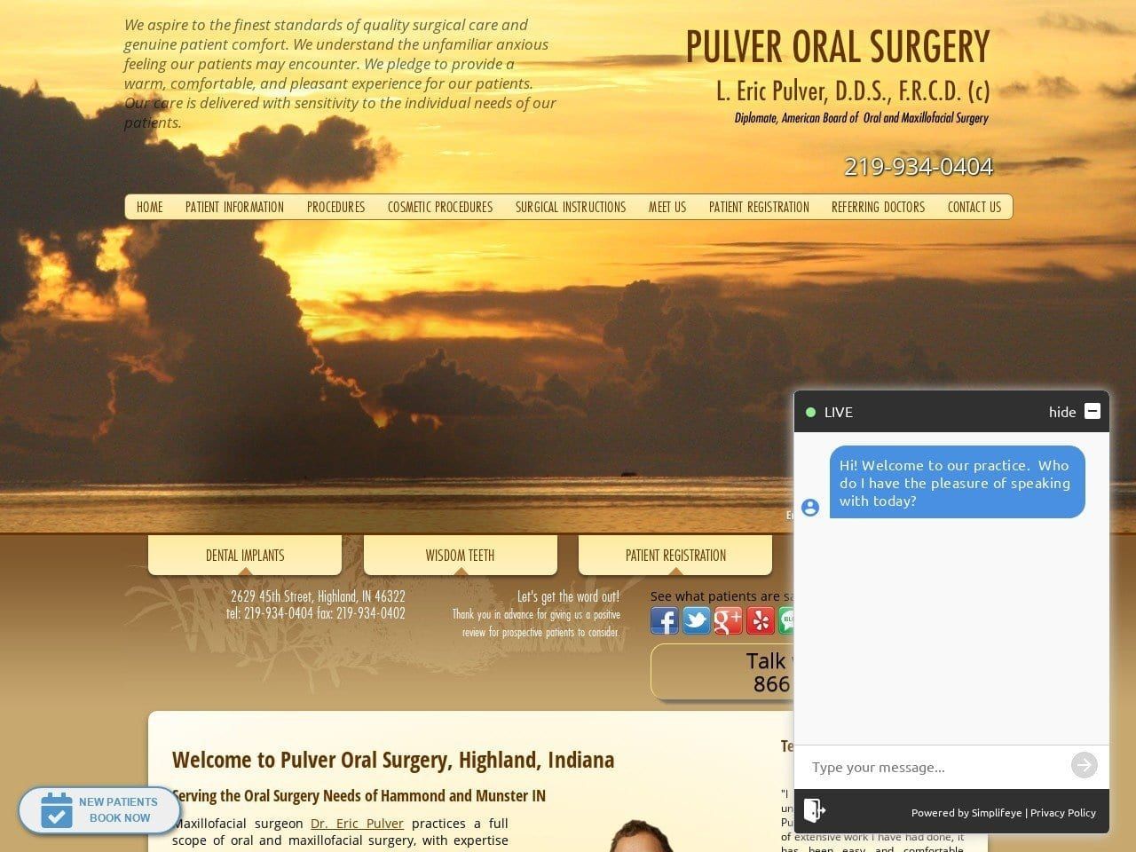 Oral Maxillofacial Dentist Website Screenshot from pulveroralsurgery.com