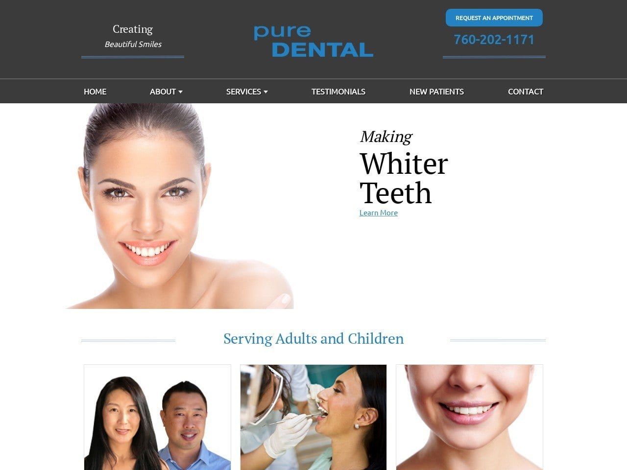Gentry Plaza Dental Care Website Screenshot from puredentalca.com