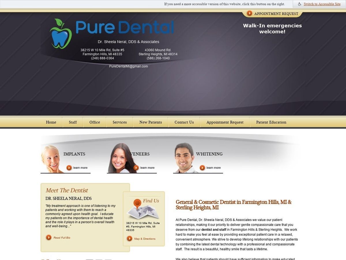 Pure Dental Dr. Sheela Neral DDS & Associates Website Screenshot from puredentalmi.com