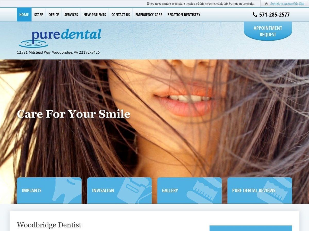 Pure Dental Website Screenshot from puredentalva.com