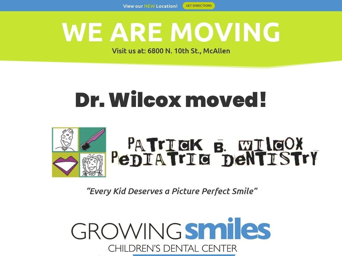 Patrick B Wilcox Dentist Website Screenshot from pwilcoxdent4kids.com