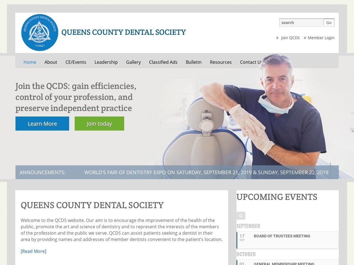 Queens County Dental Society Website Screenshot from qcds.org