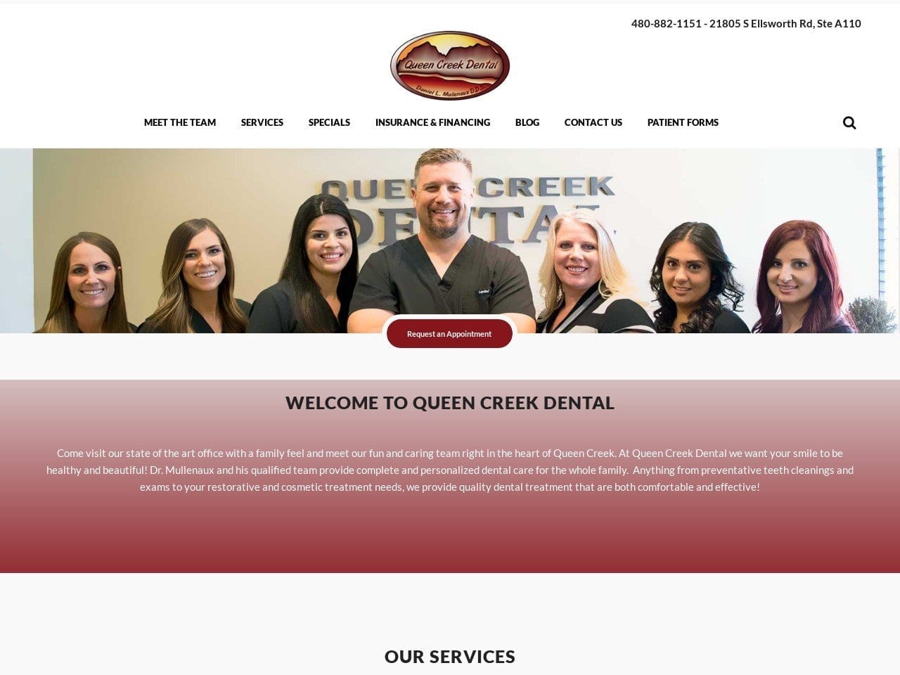 Queen Creek Dental Website Screenshot from queencreekdental.com