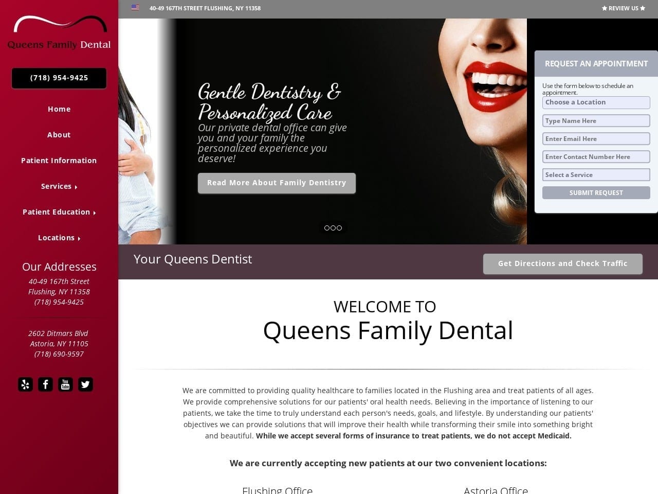 Queens Family Dental Website Screenshot from queensfamilydental.com