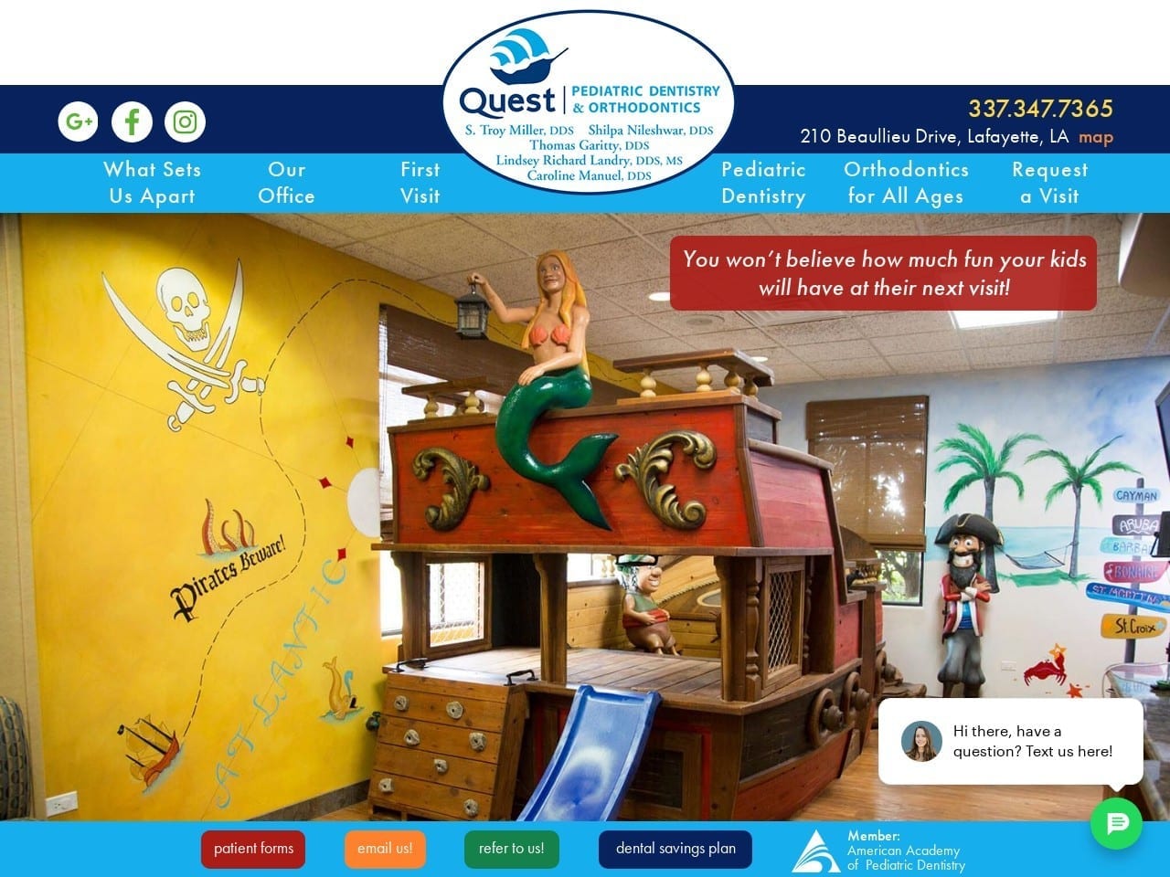 Quest Pediatric Dentist Website Screenshot from questpediatricdentalgroup.com