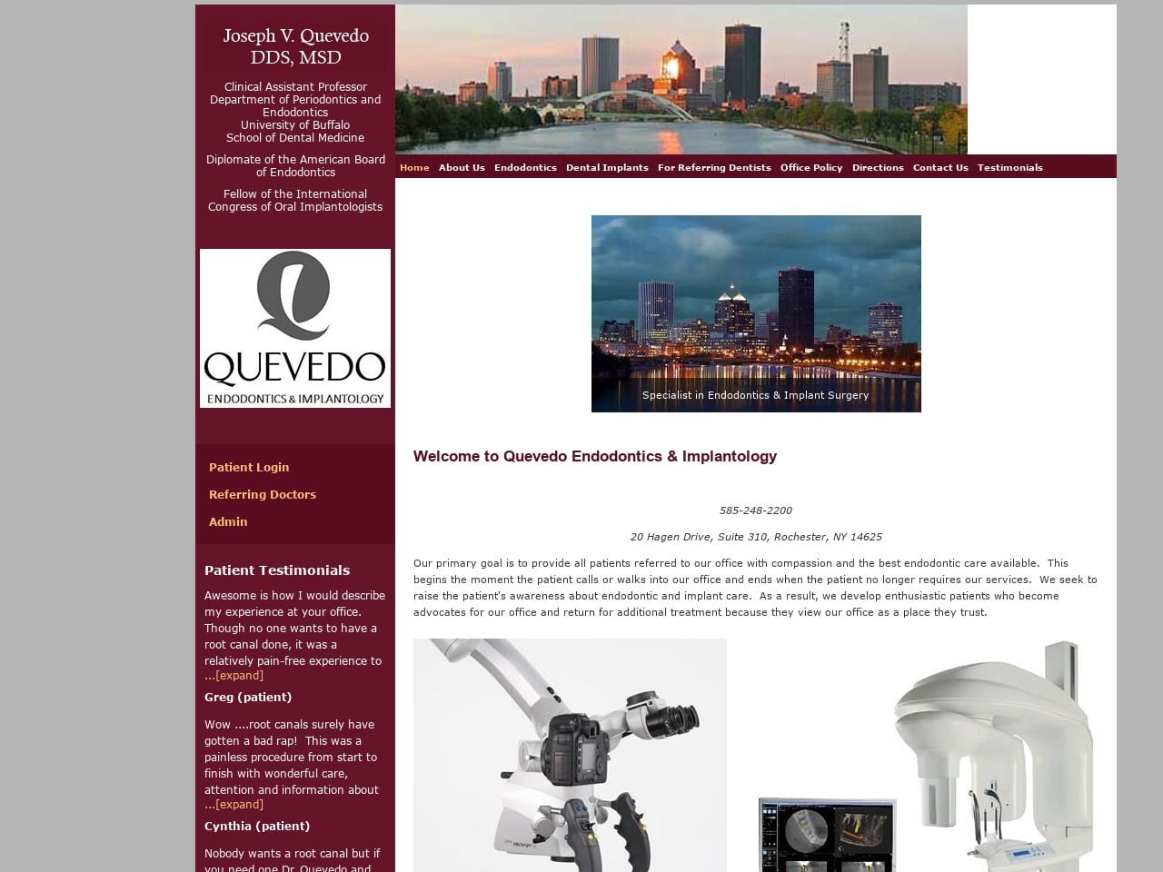 Joseph V. Quevedo DDS MSD Website Screenshot from quevedorootcanal.com