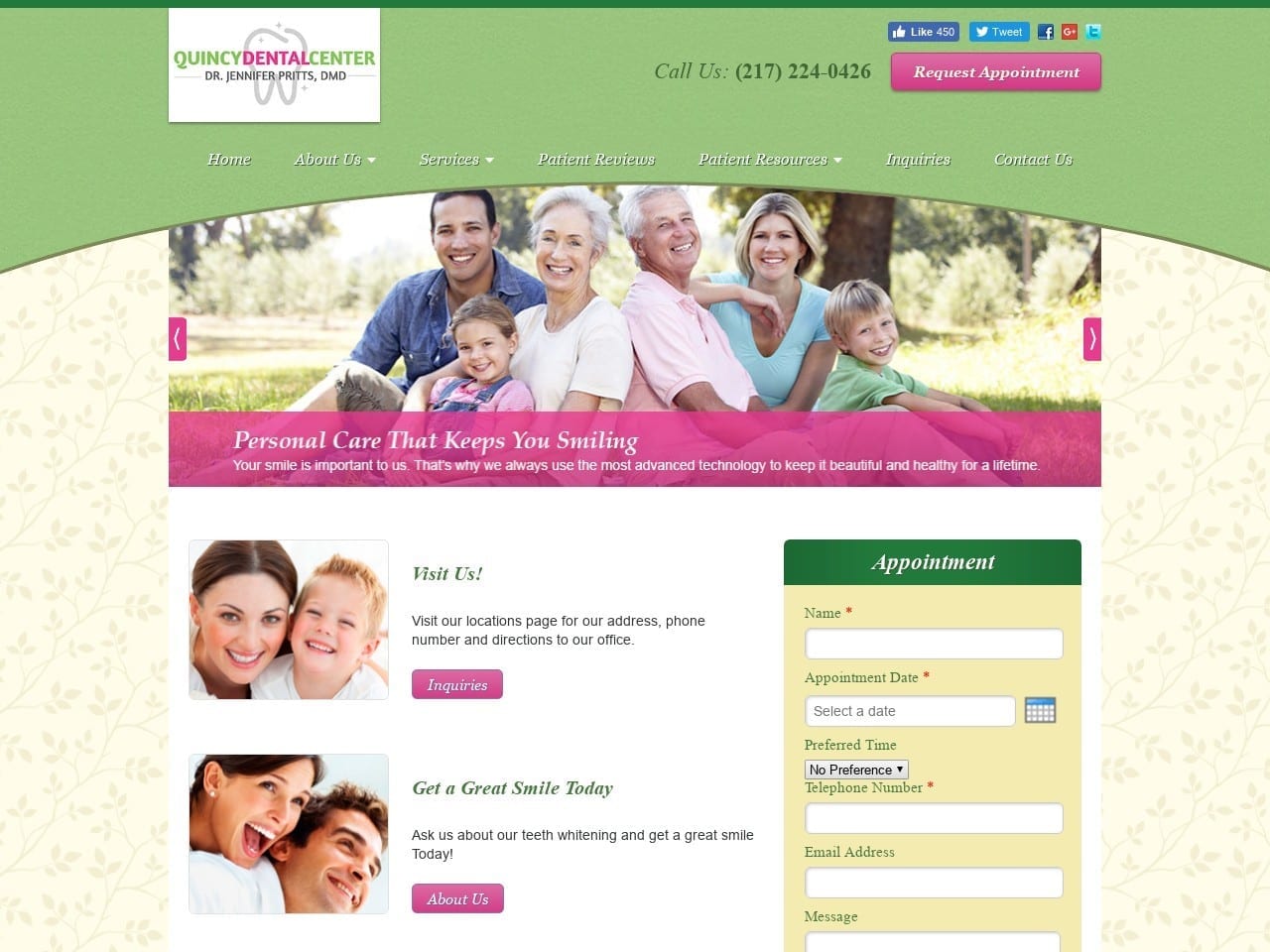 Quincy Dental Center Website Screenshot from quincydentalcenter.com