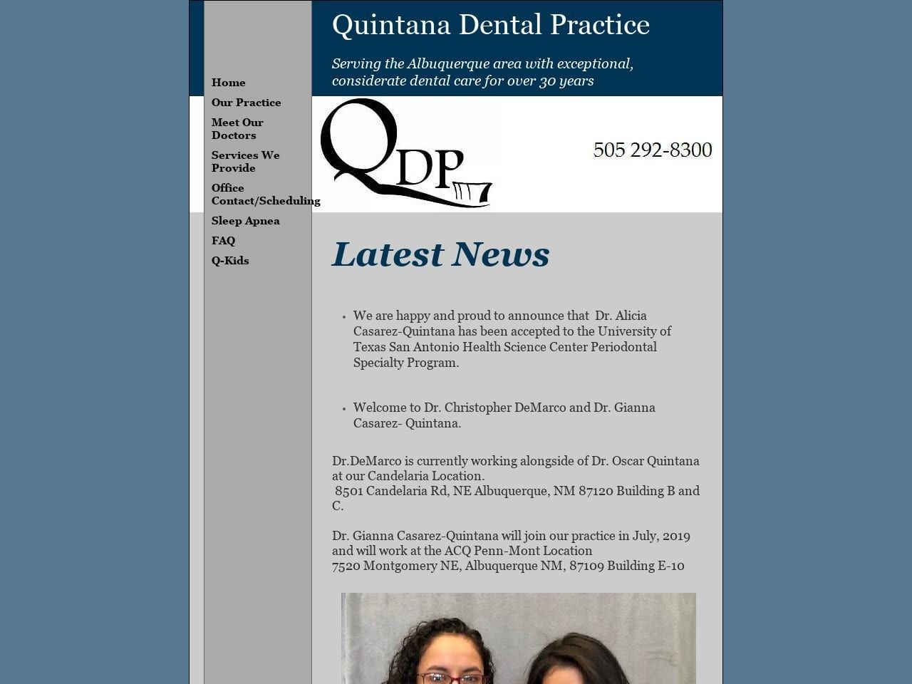 Quintana Dental Practice Website Screenshot from quintanadental.com