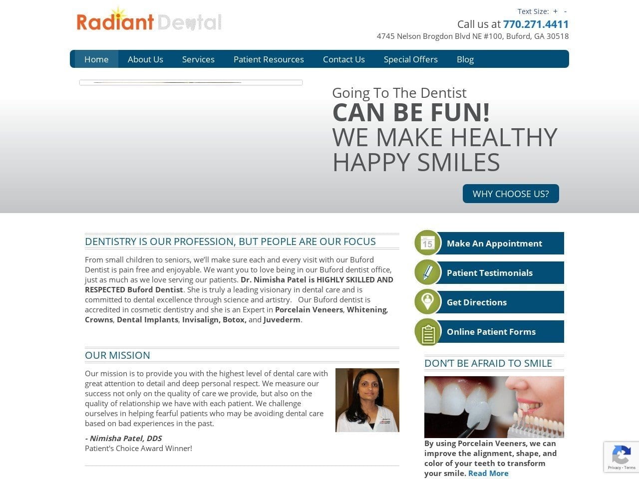 Radiant Dental Website Screenshot from radiantdds.com