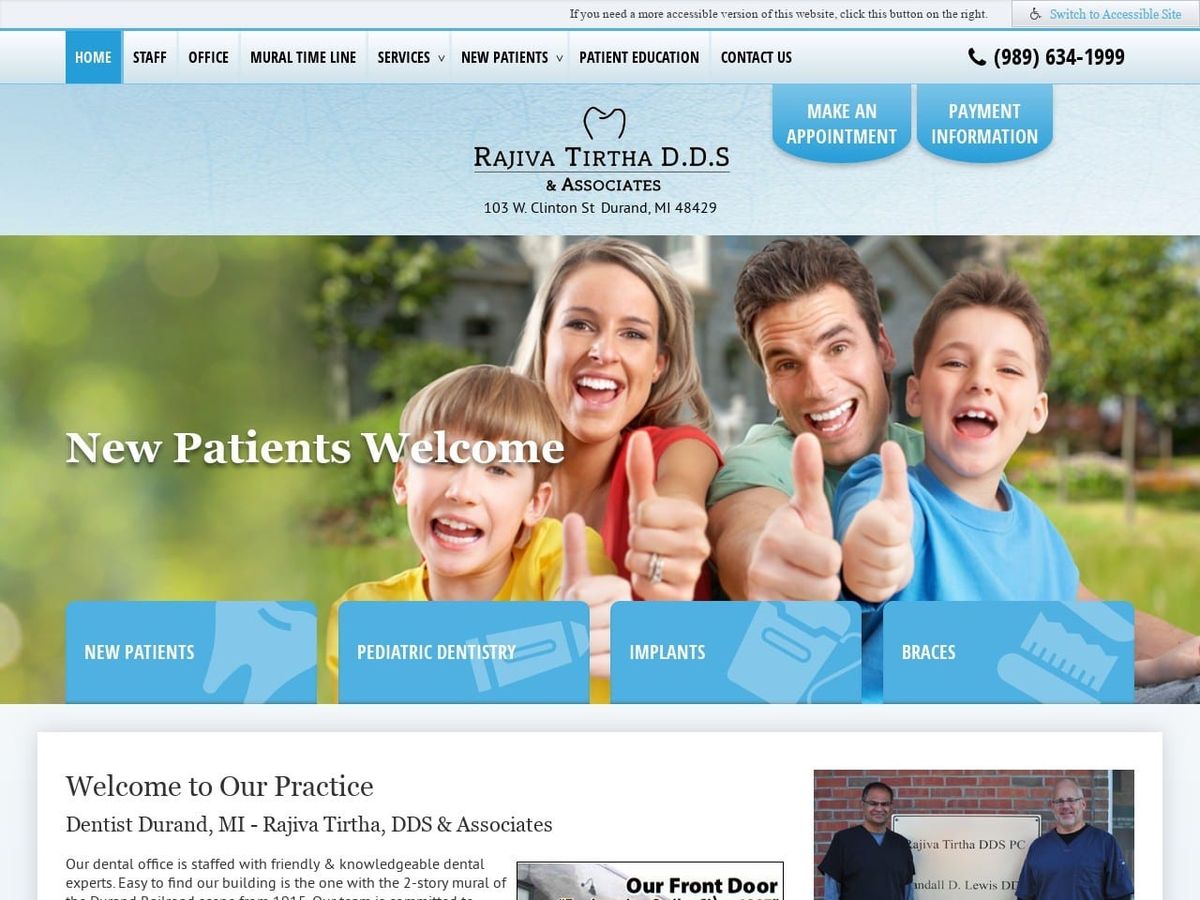 Rajiva Tirtha D.D.S. Dentist Website Screenshot from rajivatirthadds.com