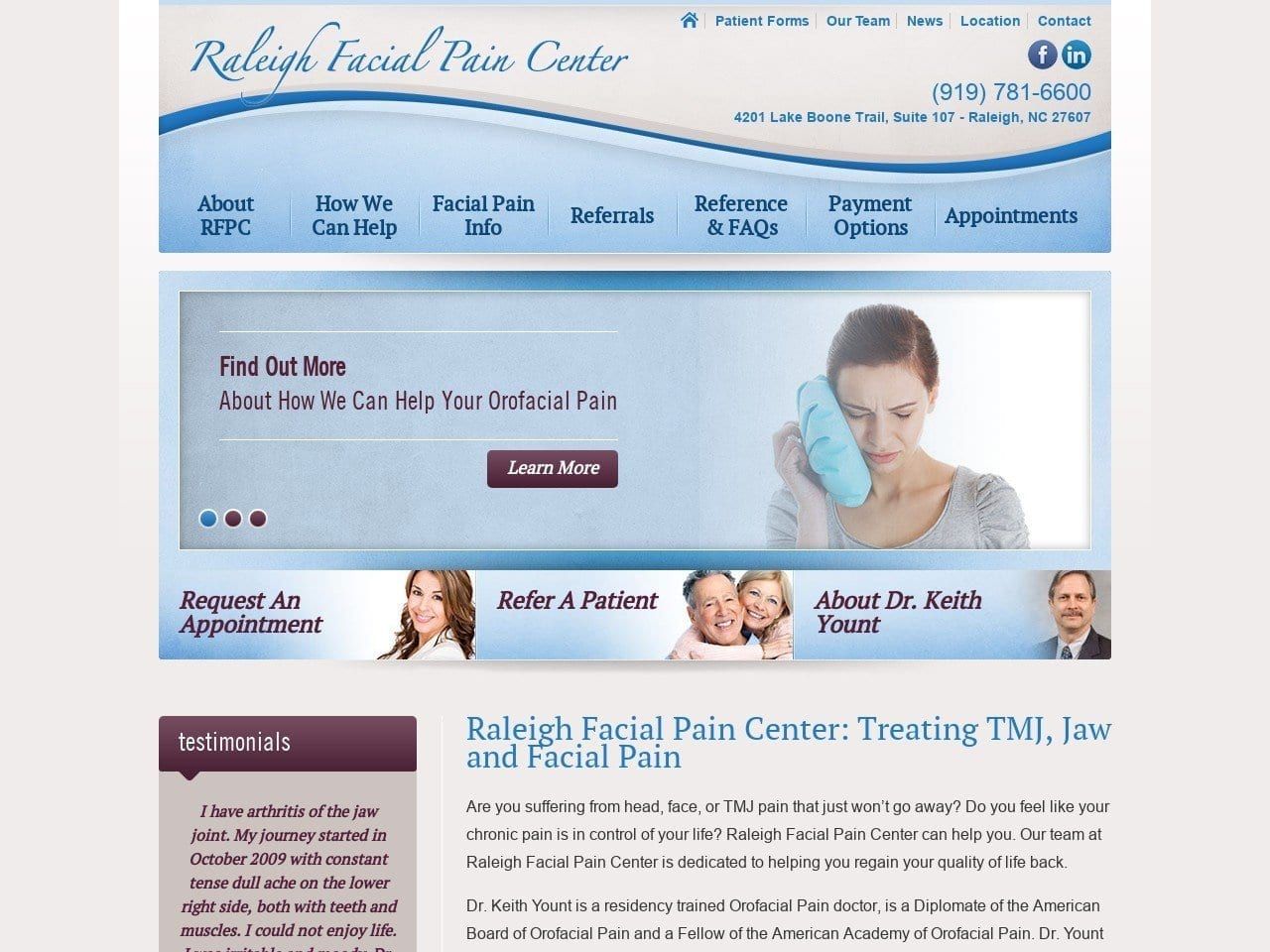 Raleigh Facial Pain Center Website Screenshot from raleighfacialpain.com