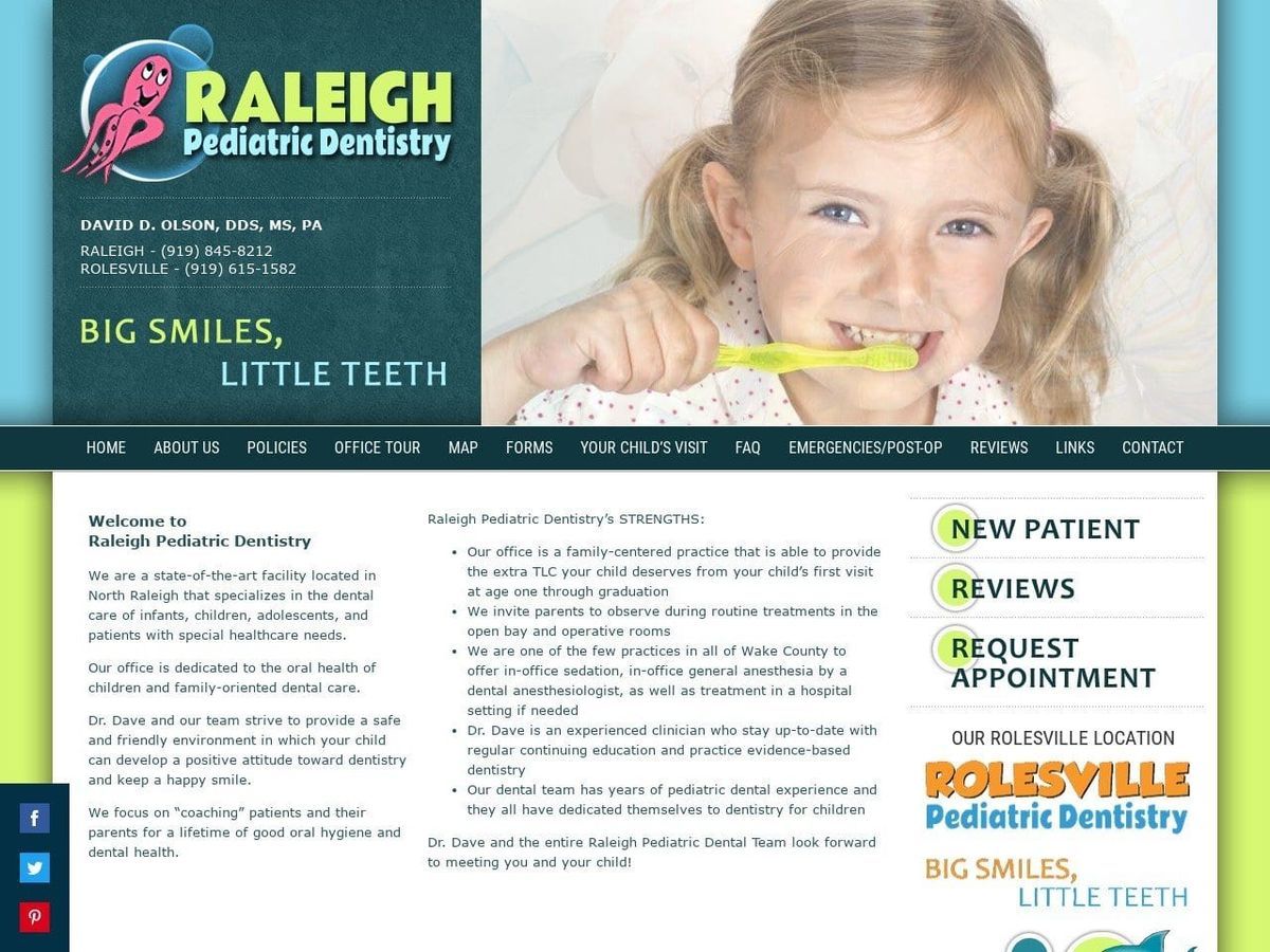 Raleigh Pediatric Dentist Website Screenshot from raleighpedo.com