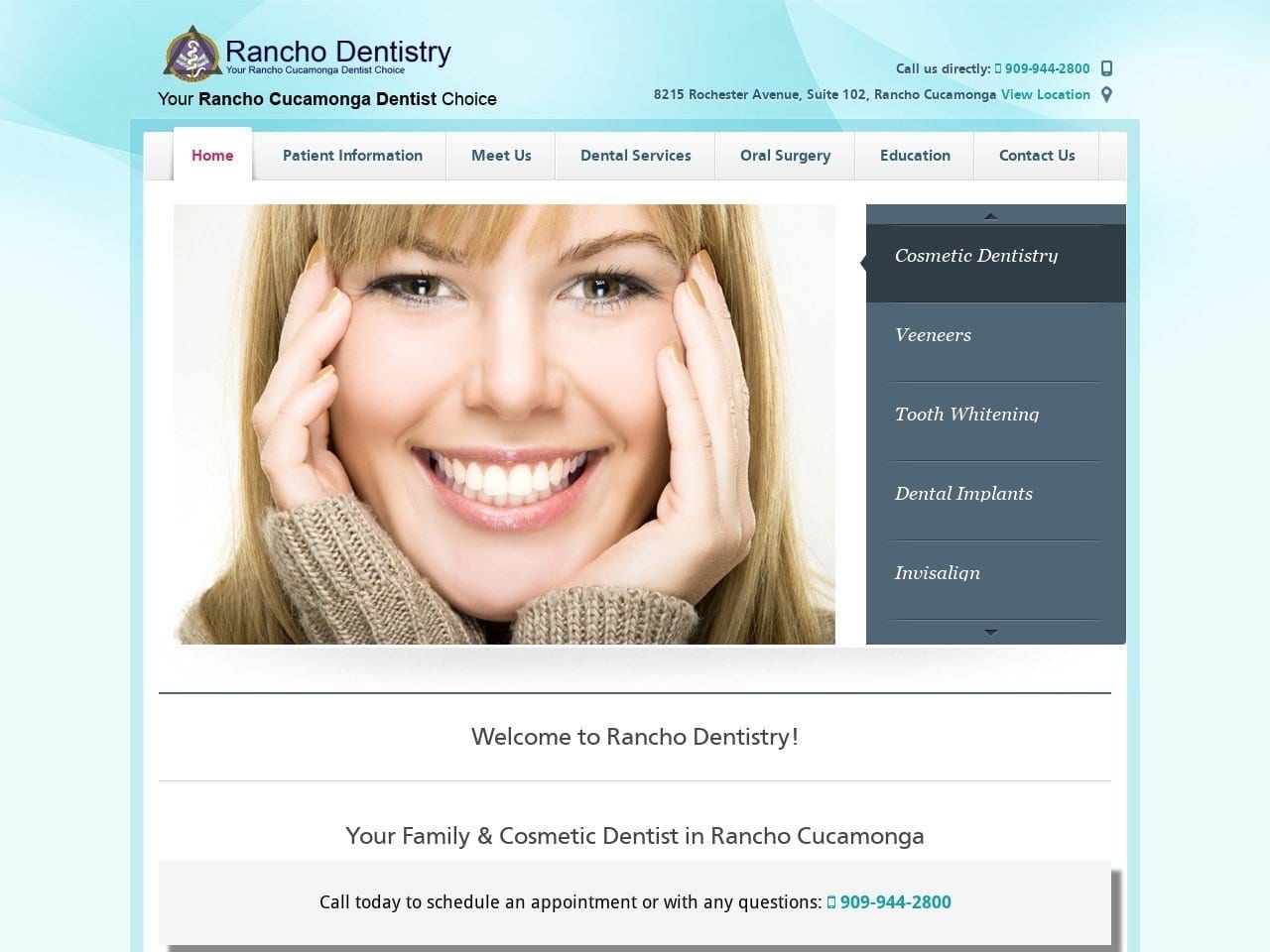 Rancho Dentist Website Screenshot from ranchodentistry.com