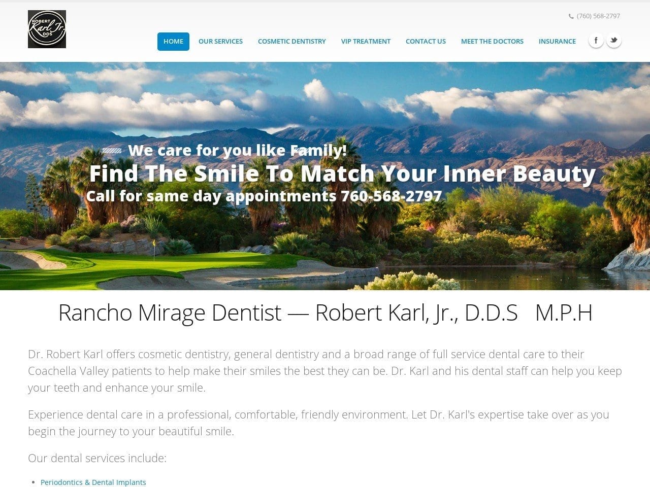 Rancho Las Palmas Dental Care Website Screenshot from ranchomiragedentist.com