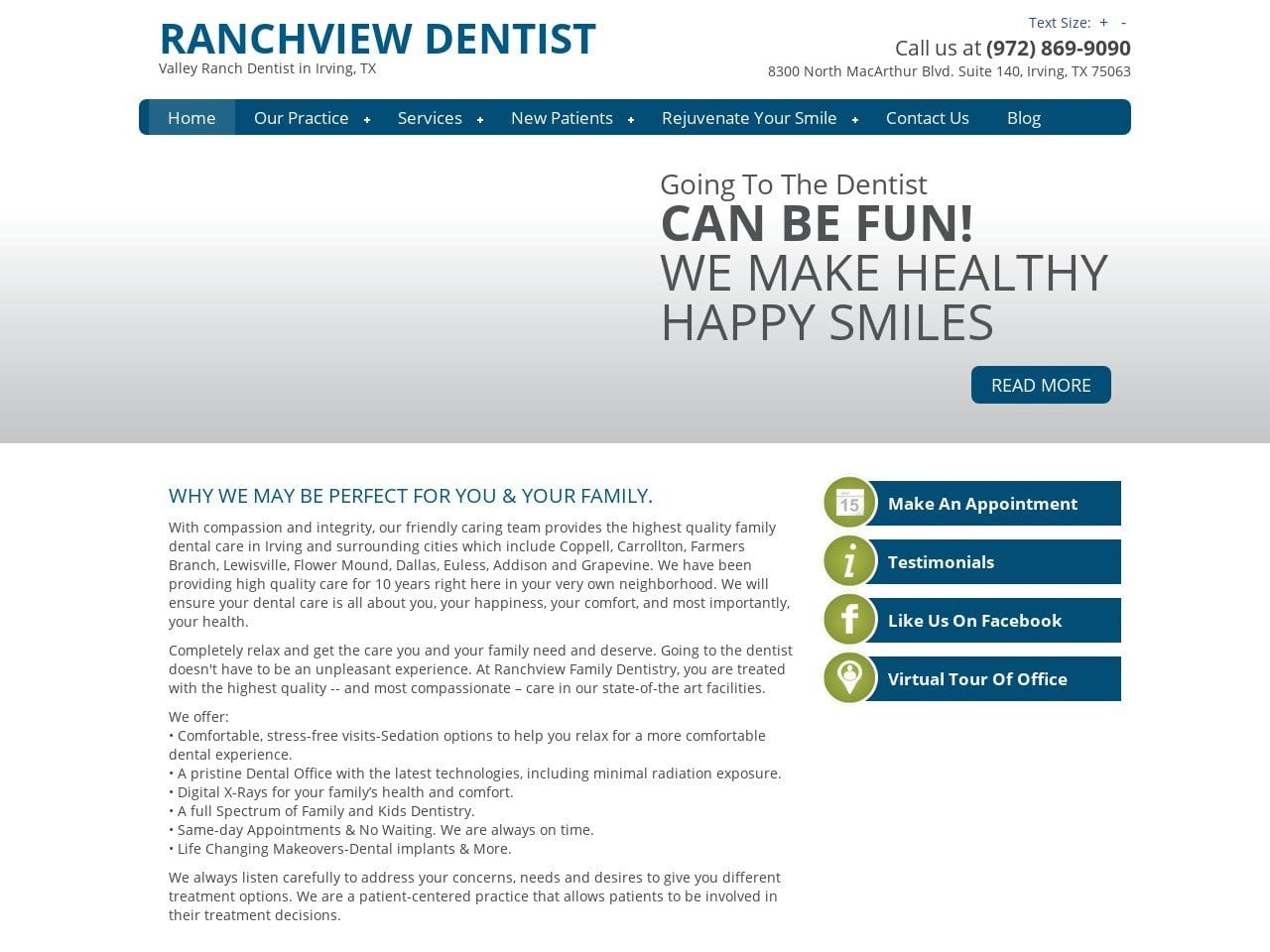 Irving Family Dental Center Website Screenshot from ranchviewdentist.com