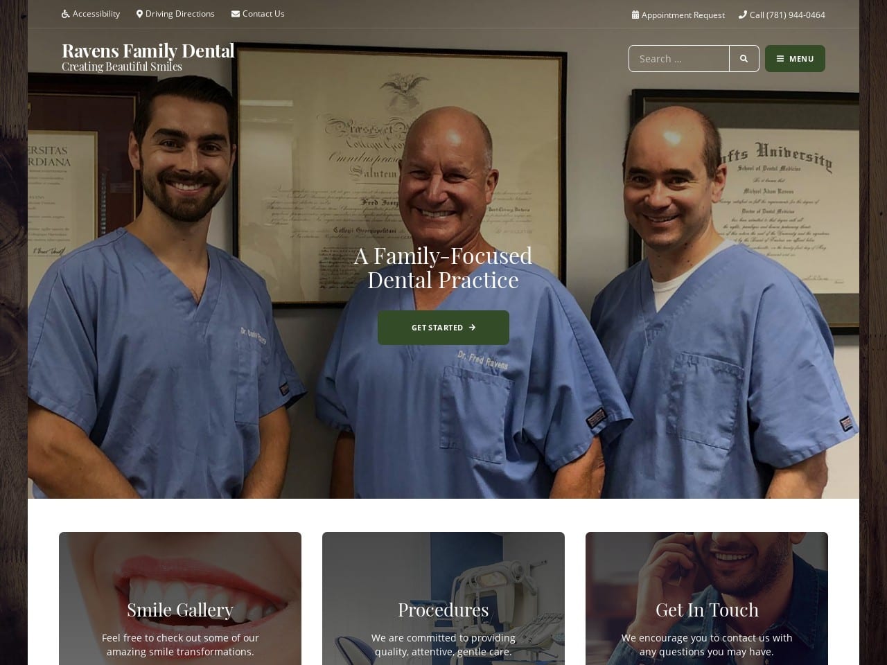 Ravens Family Dental Website Screenshot from ravensfamilydental.com