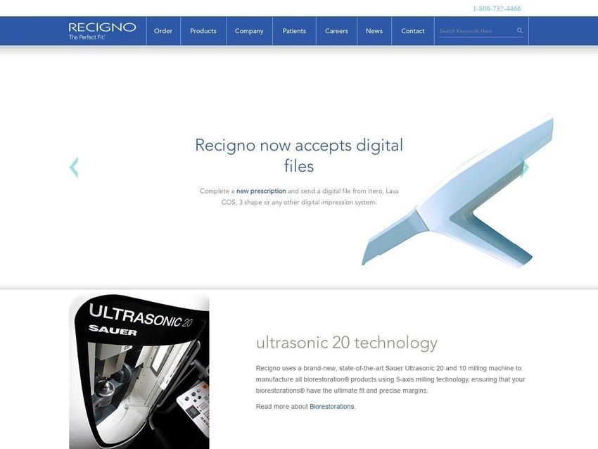Recigno Dental Laboratories Website Screenshot from recigno.com