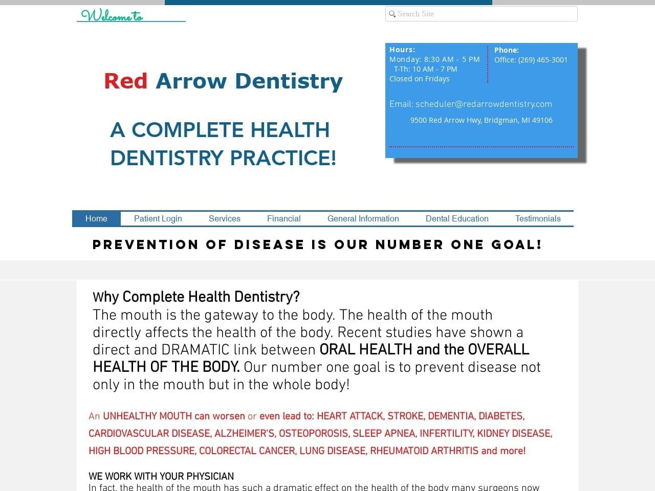 Red Arrow Dentistry Website Screenshot from redarrowdentistry.com