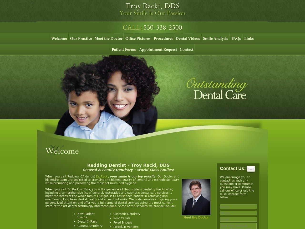 Dr. Troy R. Racki DDS Website Screenshot from reddingfamilydentistry.com