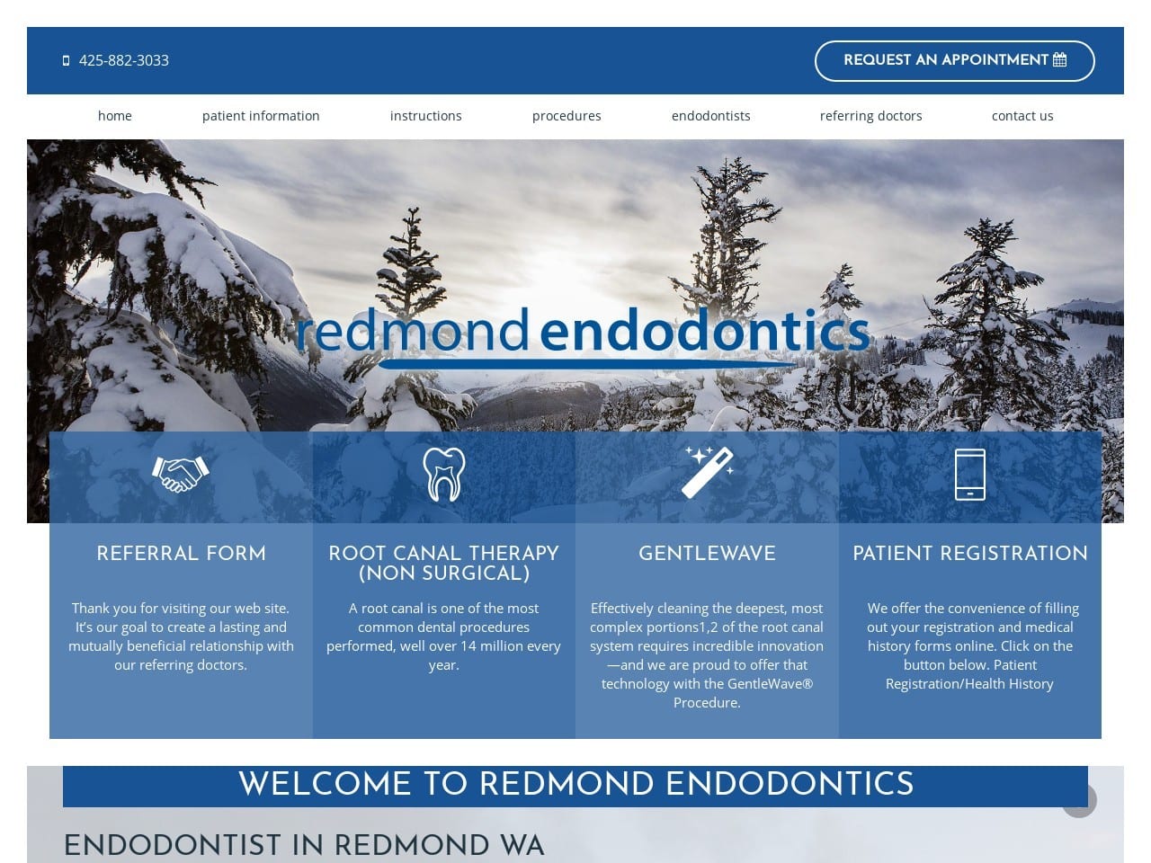 Redmond Endodontics Website Screenshot from redmondendodontics.com